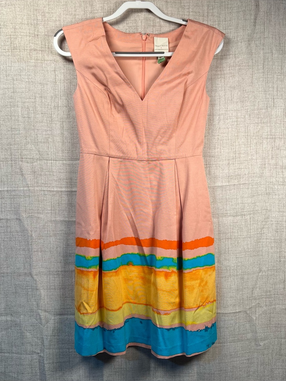 Tracy Reese Anthropologie Dress Painterly Pleated Midi Pink Striped women's 0 - Picture 2 of 8